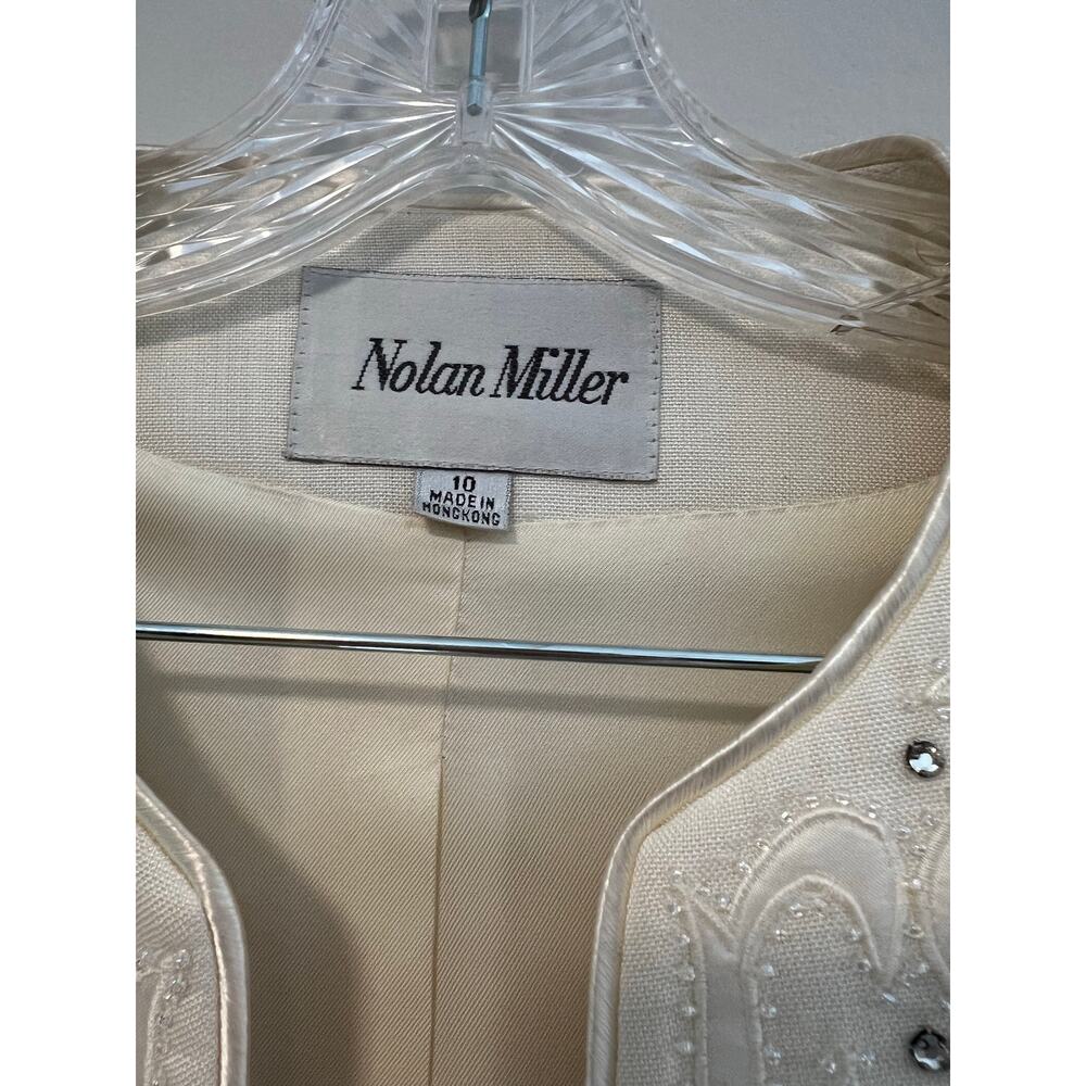 VTG Nolan Miller 3 Pc Skirt Suit White Western Blazer Rayon Linen Size 10 SG - Picture 4 of 16
